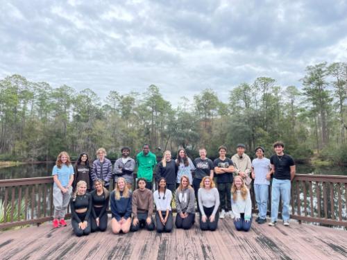 Honors Mindfulness Learning Community members at a silent retreat in the Austin Cary Forest during the Spring 2025 semester.